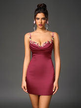 Embellished Strap Tie Back Satin Mini Dress